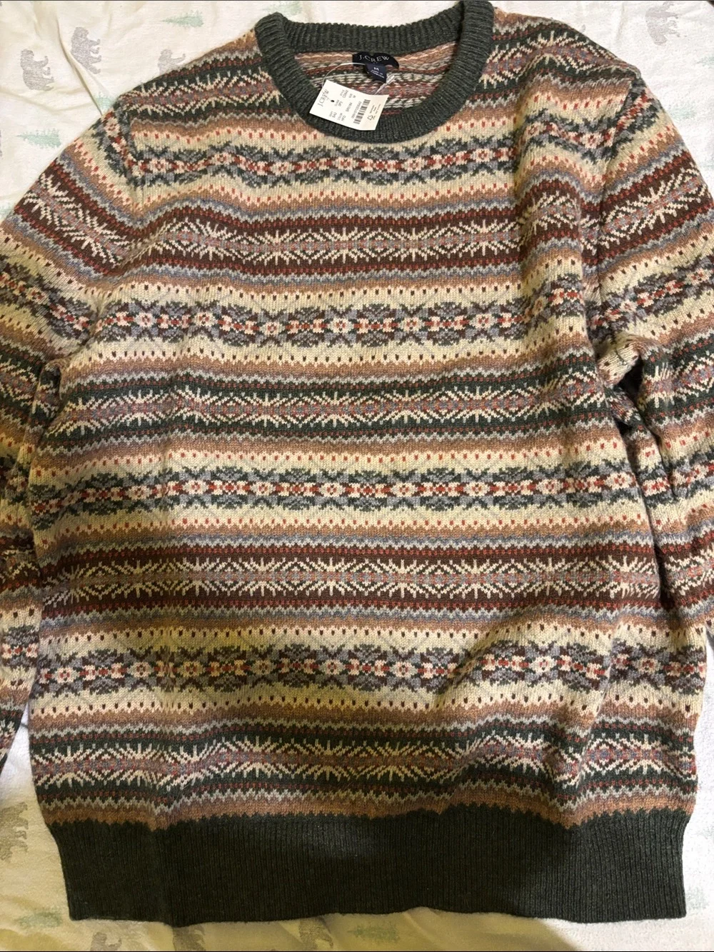 J. Crew Men’s Multi-Color Fair Isle Crewneck Sweater - Green Trim